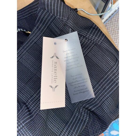NWT $78 Nanette Lepore Black Grey size Medium Plaid Stretchy Pants - Picture 6 of 9